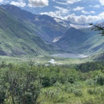 Overlook of the river crossing site, with Eagle Glacier in the background