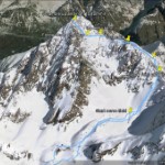 Google Earth image showing the route up Eagle Peak, with annotations. Image by Lee Helzer.