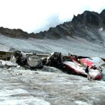 Bomber Glacier with wreckage. Photo by Frank Baker.